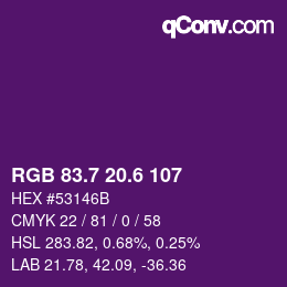 カラーコード: RGB 83.7 20.6 107 | qconv.com