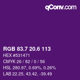 カラーコード: RGB 83.7 20.6 113 | qconv.com