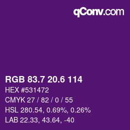 カラーコード: RGB 83.7 20.6 114 | qconv.com