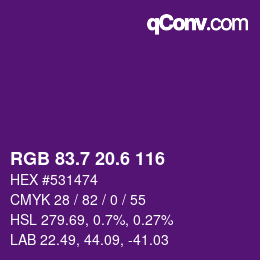 カラーコード: RGB 83.7 20.6 116 | qconv.com