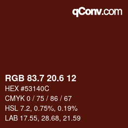 カラーコード: RGB 83.7 20.6 12 | qconv.com
