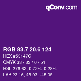 カラーコード: RGB 83.7 20.6 124 | qconv.com