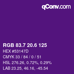 カラーコード: RGB 83.7 20.6 125 | qconv.com