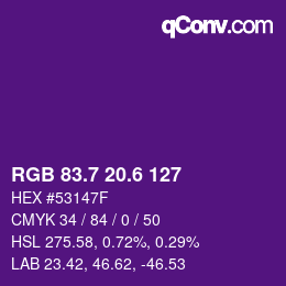 カラーコード: RGB 83.7 20.6 127 | qconv.com