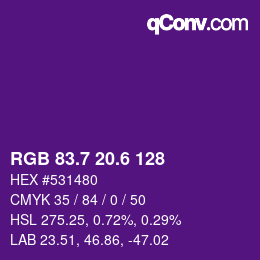 カラーコード: RGB 83.7 20.6 128 | qconv.com
