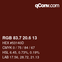 カラーコード: RGB 83.7 20.6 13 | qconv.com