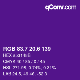 カラーコード: RGB 83.7 20.6 139 | qconv.com