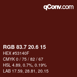 カラーコード: RGB 83.7 20.6 15 | qconv.com