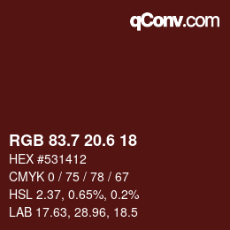 カラーコード: RGB 83.7 20.6 18 | qconv.com