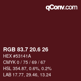 カラーコード: RGB 83.7 20.6 26 | qconv.com