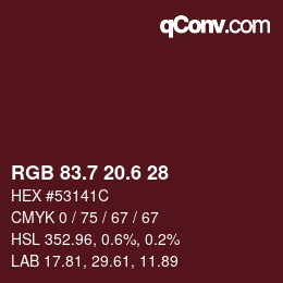 カラーコード: RGB 83.7 20.6 28 | qconv.com