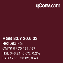 カラーコード: RGB 83.7 20.6 33 | qconv.com