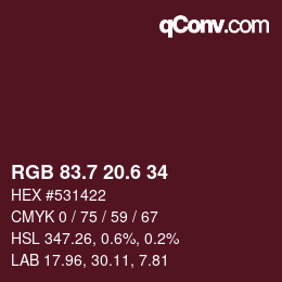 カラーコード: RGB 83.7 20.6 34 | qconv.com