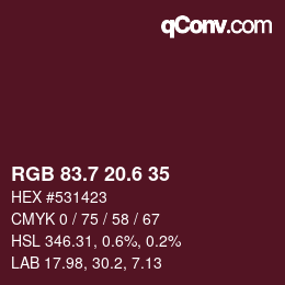 カラーコード: RGB 83.7 20.6 35 | qconv.com