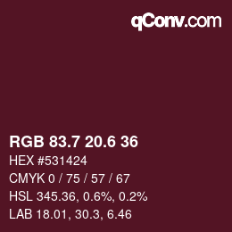 カラーコード: RGB 83.7 20.6 36 | qconv.com