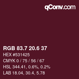 カラーコード: RGB 83.7 20.6 37 | qconv.com