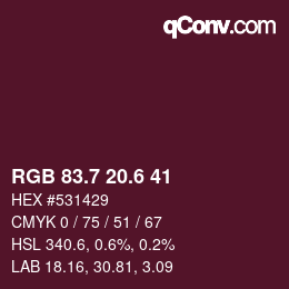 カラーコード: RGB 83.7 20.6 41 | qconv.com
