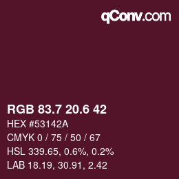 カラーコード: RGB 83.7 20.6 42 | qconv.com