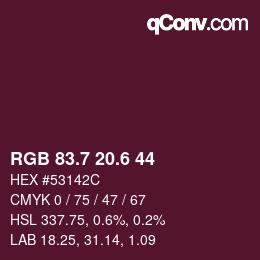 カラーコード: RGB 83.7 20.6 44 | qconv.com
