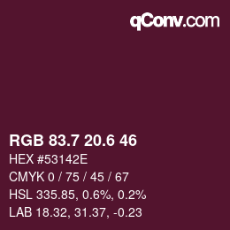 カラーコード: RGB 83.7 20.6 46 | qconv.com