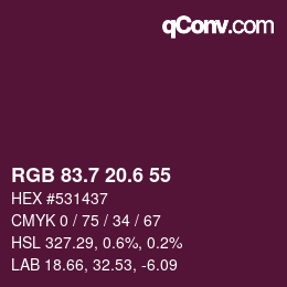 カラーコード: RGB 83.7 20.6 55 | qconv.com