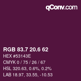 カラーコード: RGB 83.7 20.6 62 | qconv.com