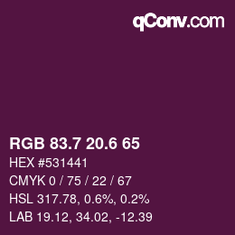 カラーコード: RGB 83.7 20.6 65 | qconv.com