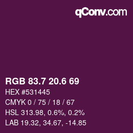 カラーコード: RGB 83.7 20.6 69 | qconv.com