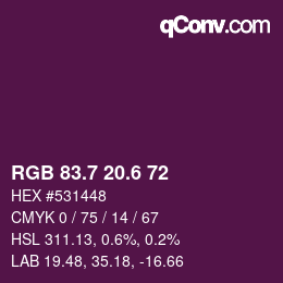 カラーコード: RGB 83.7 20.6 72 | qconv.com