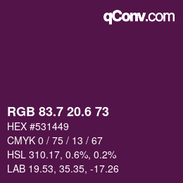 カラーコード: RGB 83.7 20.6 73 | qconv.com