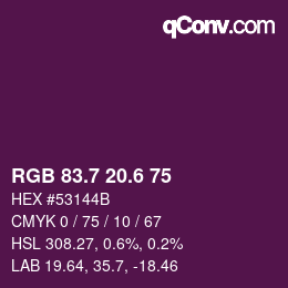 カラーコード: RGB 83.7 20.6 75 | qconv.com