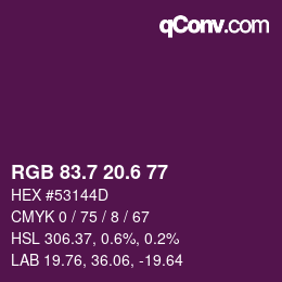 カラーコード: RGB 83.7 20.6 77 | qconv.com