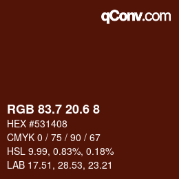 カラーコード: RGB 83.7 20.6 8 | qconv.com
