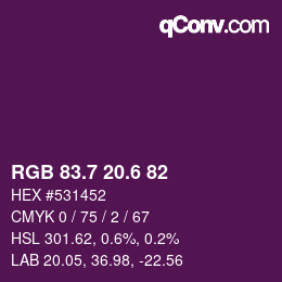 カラーコード: RGB 83.7 20.6 82 | qconv.com
