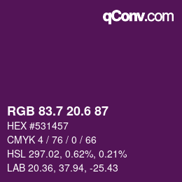 カラーコード: RGB 83.7 20.6 87 | qconv.com