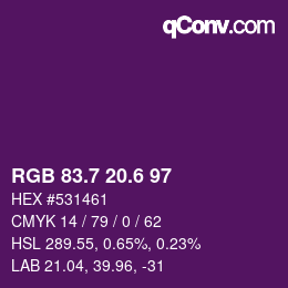 カラーコード: RGB 83.7 20.6 97 | qconv.com