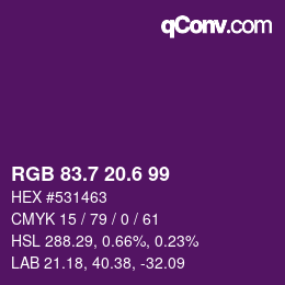 カラーコード: RGB 83.7 20.6 99 | qconv.com