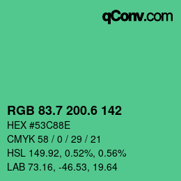 カラーコード: RGB 83.7 200.6 142 | qconv.com