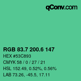 カラーコード: RGB 83.7 200.6 147 | qconv.com