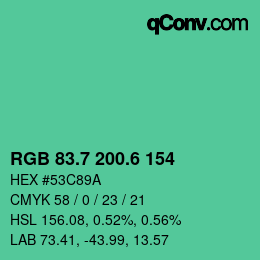 カラーコード: RGB 83.7 200.6 154 | qconv.com