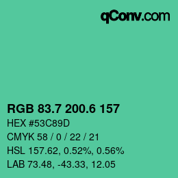 カラーコード: RGB 83.7 200.6 157 | qconv.com