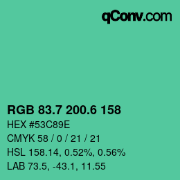 カラーコード: RGB 83.7 200.6 158 | qconv.com