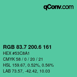 カラーコード: RGB 83.7 200.6 161 | qconv.com