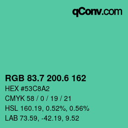 カラーコード: RGB 83.7 200.6 162 | qconv.com