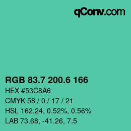 カラーコード: RGB 83.7 200.6 166 | qconv.com