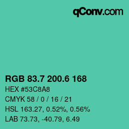 カラーコード: RGB 83.7 200.6 168 | qconv.com