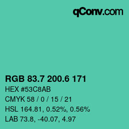 カラーコード: RGB 83.7 200.6 171 | qconv.com