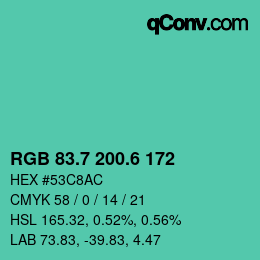 カラーコード: RGB 83.7 200.6 172 | qconv.com