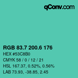 カラーコード: RGB 83.7 200.6 176 | qconv.com