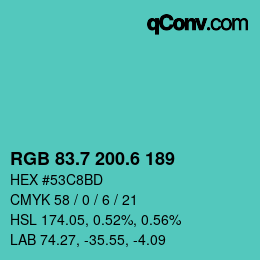 カラーコード: RGB 83.7 200.6 189 | qconv.com